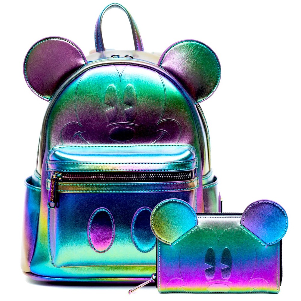 LOUNGEFLY OIL SLICK Mickey Backpack AND Wallet set IN HAND - NWT! - Picture 2 of 8